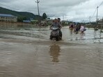 The Imphal-Ukhrul road in Manipur submerged due to flash flood. The Imphal-Ukhrul road in Manipur submerged due to flash flood.