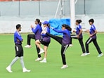 The Indian women cricket team training ahead of the ODI against Australia at the PCA Stadium in New Chandigarh on Saturday. (Ravi Kumar/HT) The Indian women cricket team training ahead of the ODI against Australia at the PCA Stadium in New Chandigarh on Saturday. (Ravi Kumar/HT)