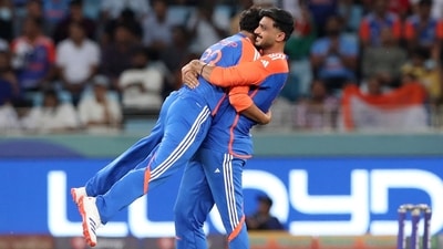 Kuldeep Yadav and Axar Patel, spin-twins nationally and in the IPL, formed a destructive tandem as they ensured Pakistan's middle order fell apart against their mix of control and threat. Kuldeep won player of the match with 3/18, and Axar contributed 2/18. (REUTERS)