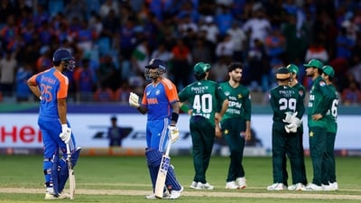 India's Suryakumar Yadav talks to Shivam Dube during the match (REUTERS)