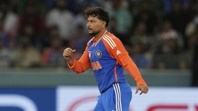 India's Kuldeep Yadav celebrates the dismissal of Pakistan's Mohammad Nawaz at the Asia Cup 2025. (AP) India's Kuldeep Yadav celebrates the dismissal of Pakistan's Mohammad Nawaz at the Asia Cup 2025. (AP)