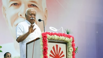RSS chief Mohan Bhagwat speaks during the Vishwa Shanti Sarovar 7th Anniversary Day celebration organised by Brahma Kumari’s organisation, in Nagpur on Friday. (ANI) RSS chief Mohan Bhagwat speaks during the Vishwa Shanti Sarovar 7th Anniversary Day celebration organised by Brahma Kumari’s organisation, in Nagpur on Friday. (ANI)