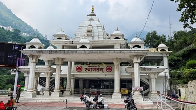 Banganga entrance gate as Shri Mata Vaishno Devi Yatra continues to remain suspended. (PTI) Banganga entrance gate as Shri Mata Vaishno Devi Yatra continues to remain suspended. (PTI)