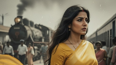 An AI-edited saree image that reflects the retro Bollywood aesthetic now trending on Instagram. (Gemini AI) An AI-edited saree image that reflects the retro Bollywood aesthetic now trending on Instagram. (Gemini AI)