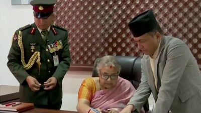 Nepal’s interim prime minister Sushila Karki takes office. (Videograb) Nepal’s interim prime minister Sushila Karki takes office. (Videograb)
