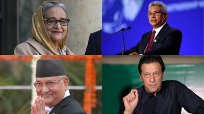 Former South Asian leaders Sheikh Hasina, Gotabaya Rajapaksa, KP Sharma Oli and Imran Khan - all once powerful, now out of power amid political storms. Former South Asian leaders Sheikh Hasina, Gotabaya Rajapaksa, KP Sharma Oli and Imran Khan - all once powerful, now out of power amid political storms.