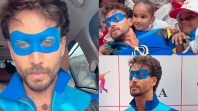 Tiger Shroff attended a Mumbai event wearing his Flying Jatt costume. Tiger Shroff attended a Mumbai event wearing his Flying Jatt costume.