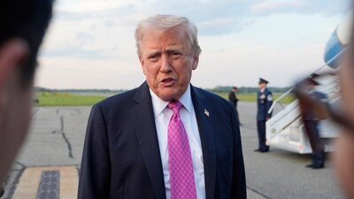 President Donald Trump speaks with reporters before boarding Air Force One at Morristown Airport, Sunday, Sept. 14, 2025, in Morristown, N.J. (AP Photo/Alex Brandon) (AP) President Donald Trump speaks with reporters before boarding Air Force One at Morristown Airport, Sunday, Sept. 14, 2025, in Morristown, N.J. (AP Photo/Alex Brandon) (AP)