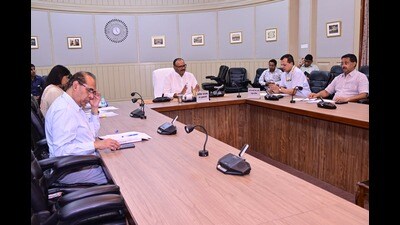 Uttar Pradesh deputy chief minister Brajesh Pathak chairing a review meeting in Lucknow on September 14. (Sourced)