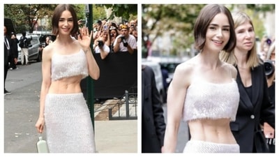 Lily Collins wore a sequin ensemble to Calvin Klein's New York Fashion Show. (PC: IG/@cosmoindia) Lily Collins wore a sequin ensemble to Calvin Klein's New York Fashion Show. (PC: IG/@cosmoindia)