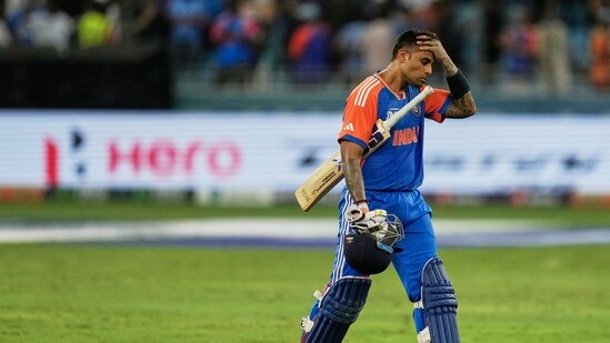 India's captain Suryakumar Yadav leaves the field after their win in the Asia Cup against Pakistan. (AP)
