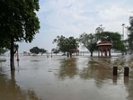 A view of Vasudev Ghat, during the recent flood. (Arvind Yadav/HT Photo)