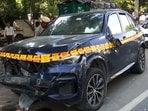 Dhaula Kuan BMW accident case; Damaged car parked at Delhi Cantt Police Station in New Delhi on Monday Dhaula Kuan BMW accident case; Damaged car parked at Delhi Cantt Police Station in New Delhi on Monday
