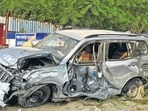 Mangled remains of the vehicle after the crash. (Parveen Kumar/HT Photo) Mangled remains of the vehicle after the crash. (Parveen Kumar/HT Photo)