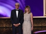 Recipient of the Bob Hope Humanitarian award, US actor Ted Danson and his wife US actress Mary Steenburgen, speak onstage during the 77th Primetime Emmy Awards at the Peacock Theatre at LA Live in Los Angeles on September 14, 2025. (Photo by VALERIE MACON / AFP) / RESTRICTED TO EDITORIAL USE Recipient of the Bob Hope Humanitarian award, US actor Ted Danson and his wife US actress Mary Steenburgen, speak onstage during the 77th Primetime Emmy Awards at the Peacock Theatre at LA Live in Los Angeles on September 14, 2025. (Photo by VALERIE MACON / AFP) / RESTRICTED TO EDITORIAL USE