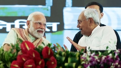 Prime Minister Narendra Modi and Bihar Chief Minister Nitish Kumar at a public meeting in Purnea on Monday (DPR PMO/ANI) Prime Minister Narendra Modi and Bihar Chief Minister Nitish Kumar at a public meeting in Purnea on Monday (DPR PMO/ANI)