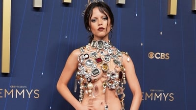 Jenna Ortega arrives at the 77th Primetime Emmy Awards on Sunday, Sept. 14, 2025, at the Peacock Theater in Los Angeles. (AP Photo/Jae C. Hong) (Jae C. Hong/Invision/AP) Jenna Ortega arrives at the 77th Primetime Emmy Awards on Sunday, Sept. 14, 2025, at the Peacock Theater in Los Angeles. (AP Photo/Jae C. Hong) (Jae C. Hong/Invision/AP)