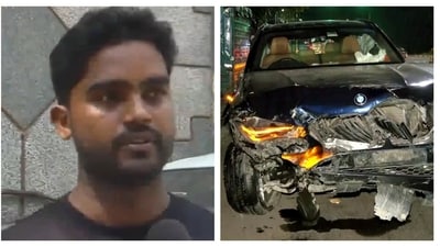 Mohammad Gulfam (left), the van driver who rushed four injured people from Sunday’s BMW crash near Delhi's Dhaula Kuan to a hospital. (ANI and PTI)