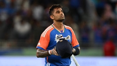 Suryakumar Yadav hardly showed any emotion after scoring the winning runs (AFP) Suryakumar Yadav hardly showed any emotion after scoring the winning runs (AFP)