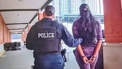 Bodycam footage shows how the two Indian women were arrested and led to the police station in handcuffs (YouTube/California Bodycam) Bodycam footage shows how the two Indian women were arrested and led to the police station in handcuffs (YouTube/California Bodycam)