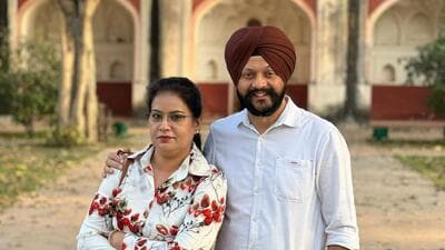 Navjot Singh, with his wife Sandeep Kaur, who also sustained severe injuries in the accident. (HT)
