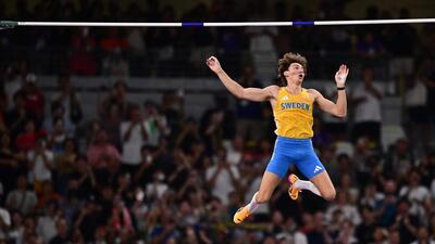 Sweden's athlete Armand Duplantis makes his new world record in the men's pole vault final during the World Athletics Championships in Tokyo. (AFP)