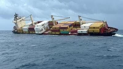 The container ship with hazardous cargo capsized off Kerala coast on May 25 this year. (AFP) The container ship with hazardous cargo capsized off Kerala coast on May 25 this year. (AFP)