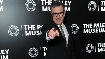 Stephen Colbert receives a standing ovation while presenting the first award at the 2025 Emmy Awards. (Getty Images via AFP) Stephen Colbert receives a standing ovation while presenting the first award at the 2025 Emmy Awards. (Getty Images via AFP)
