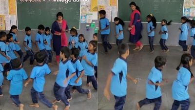 A video of a Telangana teacher’s energetic folk dance with students has gone viral on Instagram. (@kavithareddy_dayapally/Instagram) A video of a Telangana teacher’s energetic folk dance with students has gone viral on Instagram. (@kavithareddy_dayapally/Instagram)