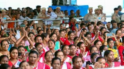Women gather to listen to Prime Minister Narendra Modi during a public address in Assam on September 14. (DPR PMO) Women gather to listen to Prime Minister Narendra Modi during a public address in Assam on September 14. (DPR PMO)