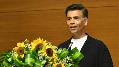 Bollywood filmmaker Karan Johar addresses the gathering during the MoU signing ceremony for Filmfare Awards 2025. (PTI) Bollywood filmmaker Karan Johar addresses the gathering during the MoU signing ceremony for Filmfare Awards 2025. (PTI)