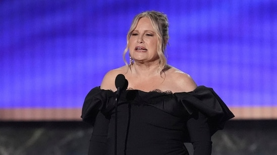 Jennifer Coolidge presents the award for outstanding lead actress in a comedy series during the 77th Primetime Emmy Awards on Sunday.(Chris Pizzello/Invision/AP)