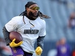 Aaron Jones Sr. #33 of the Minnesota Vikings warms up prior to the game against the Chicago Bears