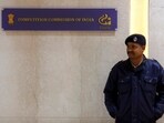 A signage for Competition Commission of India.