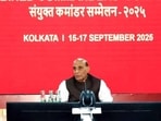 Defence minister Rajnath Singh addresses the 16th Combined Commanders’ Conference in Kolkata on Tuesday. (ANI)