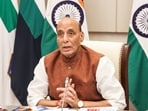 Defence Minister Rajnath Singh addresses the flag-off ceremony of IASV Triveni via video conferencing. Defence Minister Rajnath Singh addresses the flag-off ceremony of IASV Triveni via video conferencing.