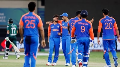 India's Kuldeep Yadav and teammates celebrate the wicket of Pakistan's Hasan Nawaz during their match in the Asia Cup 2025 (Surjeet Yadav) India's Kuldeep Yadav and teammates celebrate the wicket of Pakistan's Hasan Nawaz during their match in the Asia Cup 2025 (Surjeet Yadav)