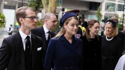 Timothy Vesterberg and Flora Vesterberg arriving for the Requiem Mass service for the Duchess of Kent, at Westminster Cathedral, central London, September 16, 2025.. Jordan Pettitt/Pool via REUTERS (via REUTERS)