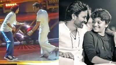 Dhanush and Linga shared a sweet moment as they danced to Enjaami Thandhaane on stage. Dhanush and Linga shared a sweet moment as they danced to Enjaami Thandhaane on stage.