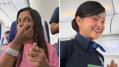 The Chennai woman shared a video of her interaction with an IndiGo flight attendant. (Instagram/@shravya.quinnzel) The Chennai woman shared a video of her interaction with an IndiGo flight attendant. (Instagram/@shravya.quinnzel)