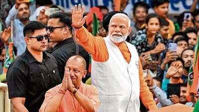 PM Modi with UP CM Yogi Adityanath in Varanasi on eve of filing his LS poll nomination papers in May, 2024 (AFP) PM Modi with UP CM Yogi Adityanath in Varanasi on eve of filing his LS poll nomination papers in May, 2024 (AFP)