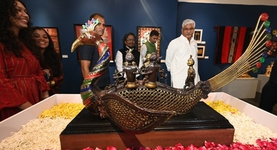 Prime Minister Narendra Modi Mementos, 2025, at National Gallery of Modern Art, on Tuesday, (HT PHOTO/Sonu Mehta) Prime Minister Narendra Modi Mementos, 2025, at National Gallery of Modern Art, on Tuesday, (HT PHOTO/Sonu Mehta)