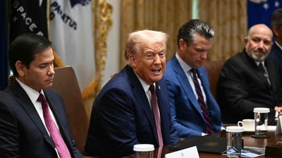 US President Donald Trump speaks during in a cabinet meeting, alongside Secretary of State Marco Rubio (L), Secretary of Defense Pete Hegseth (2R), and Secretary of Commerce Howard Lutnick (R), in the Cabinet Room of the White House in Washington, DC. (AFP File) US President Donald Trump speaks during in a cabinet meeting, alongside Secretary of State Marco Rubio (L), Secretary of Defense Pete Hegseth (2R), and Secretary of Commerce Howard Lutnick (R), in the Cabinet Room of the White House in Washington, DC. (AFP File)