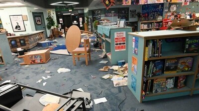 The Friendship Elementary library in Deltona was left heavily damaged after two boys, ages 12 and 13, allegedly vandalized the school and were later turned in by their mothers. (Volusia Sheriff's Office) The Friendship Elementary library in Deltona was left heavily damaged after two boys, ages 12 and 13, allegedly vandalized the school and were later turned in by their mothers. (Volusia Sheriff's Office)