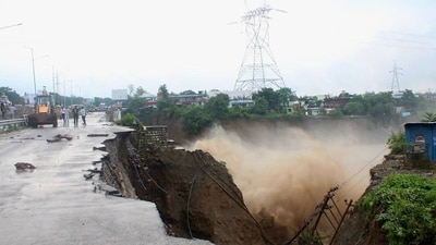 A bridge in Dehradun is washed away after heavy rainfall, near Fun Valley and Uttarakhand Dental College on the Dehradun-Haridwar National Highway. (PTI) A bridge in Dehradun is washed away after heavy rainfall, near Fun Valley and Uttarakhand Dental College on the Dehradun-Haridwar National Highway. (PTI)