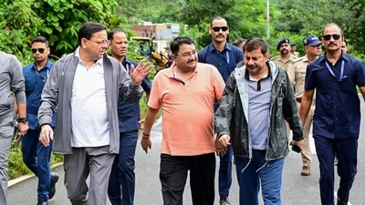 Uttarakhand chief minister Pushkar Singh Dhami conducted an inspection of disaster-affected areas following a cloudburst in Kesarwala, Maldevta region of Dehradun district. (@ukcmo/X) Uttarakhand chief minister Pushkar Singh Dhami conducted an inspection of disaster-affected areas following a cloudburst in Kesarwala, Maldevta region of Dehradun district. (@ukcmo/X)