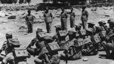 November 1962: Indian troops being inspected before leaving their posts in the Ladakh region of northern India during border clashes between India and China. (Photo by Radloff/Three Lions/Getty Images) November 1962: Indian troops being inspected before leaving their posts in the Ladakh region of northern India during border clashes between India and China. (Photo by Radloff/Three Lions/Getty Images)