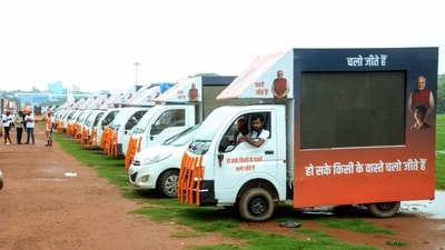 BJP sends out 243 vehicles, one of each segment of Bihar assembly. (X/@BJP4Bihar) BJP sends out 243 vehicles, one of each segment of Bihar assembly. (X/@BJP4Bihar)