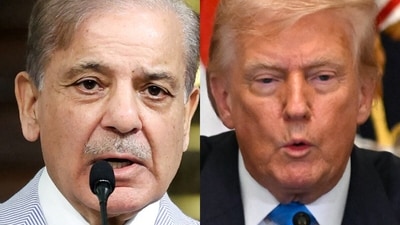 Pakistan's Prime Minister Shehbaz Sharif (left) earlier thanked US President Donald Trump for the “historic” trade agreement reached between Islamabad and Washington. (Reuters and AP file) Pakistan's Prime Minister Shehbaz Sharif (left) earlier thanked US President Donald Trump for the “historic” trade agreement reached between Islamabad and Washington. (Reuters and AP file)