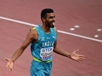 World Athletics Championships, Men's High Jump Final - Japan National Stadium, Tokyo, Japan - September 16, 2025 India's Sarvesh Anil Kushare reacts during 